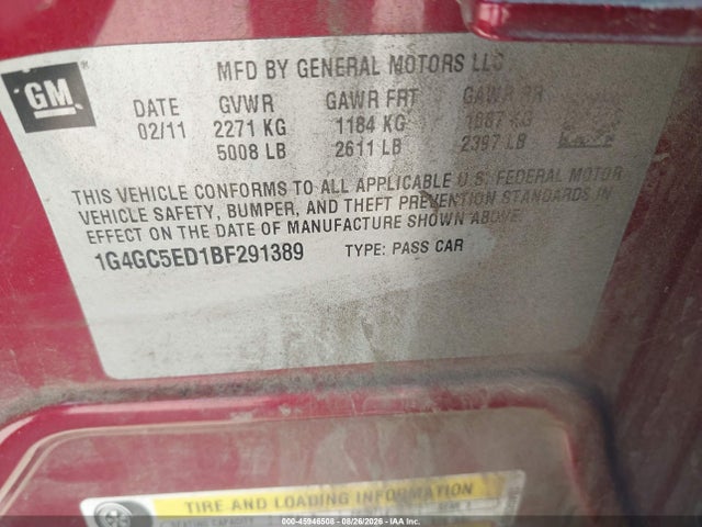 Продаж на аукціоні авто 2011 Buick Lacrosse Cxl, vin: 1G4GC5ED1BF291389, номер лоту: 45946508
