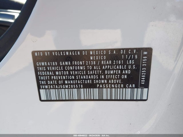 Aukcja sprzedaży 2016 Volkswagen Jetta 1.4t S, vin: 3VW267AJ5GM285578, numer aukcji: 45946522