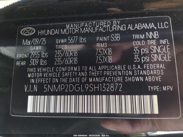 Продажа на аукционе авто 2025 Hyundai Santa Fe Sel, vin: 5NMP2DGL9SH132872, номер лота: 45946544
