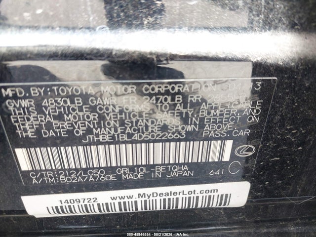 Продаж на аукціоні авто 2013 Lexus Gs 350, vin: JTHBE1BL4D5022663, номер лоту: 45946554