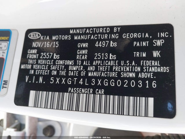 KIA Optima Lx 2016 5XXGT4L3XGG020316 Image 9
