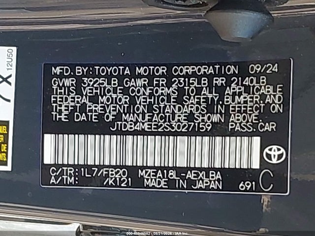 Aukcja sprzedaży 2025 Toyota Corolla Le, vin: JTDB4MEE2S3027159, numer aukcji: 45946582