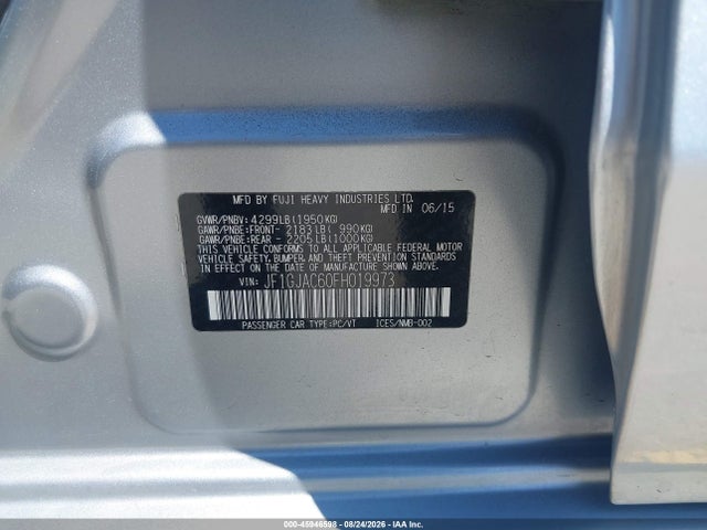 2015 Subaru Impreza 2.0i Premium მანქანა იყიდება აუქციონზე, vin: JF1GJAC60FH019973, აუქციონის ნომერი: 45946598