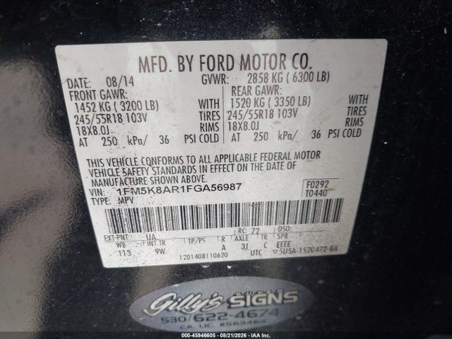 Ford Utility Police Interceptor 2015 1FM5K8AR1FGA56987 Image 9
