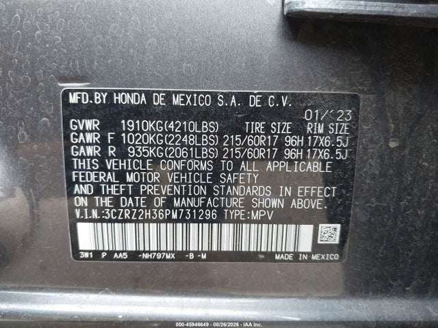 Продаж на аукціоні авто 2023 Honda Hr-v Awd Lx, vin: 3CZRZ2H36PM731296, номер лоту: 45946649