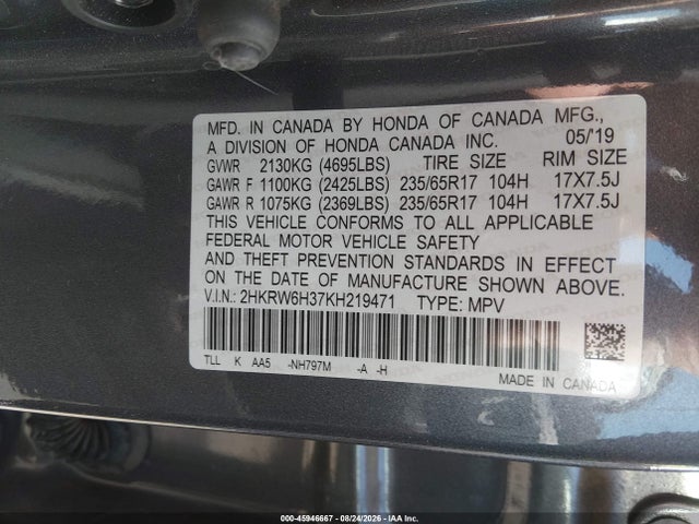 Honda CR-V LX 2019 2HKRW6H37KH219471 Image 9