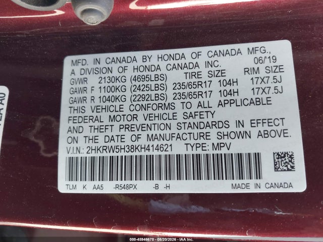 Honda CR-V LX 2019 2HKRW5H38KH414621 Image 9
