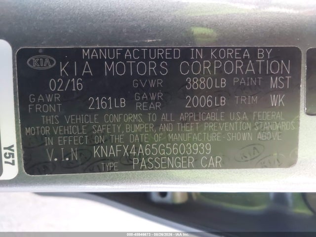 Продаж на аукціоні авто 2016 Kia Forte Lx, vin: KNAFX4A65G5603939, номер лоту: 45946673