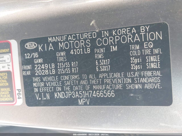 KIA SOUL + 2017 KNDJP3A51H7466566 Image 9