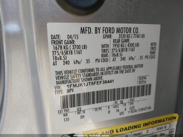 Ford Expedition El Xlt 2015 1FMJK1JT5FEF38441 Image 9