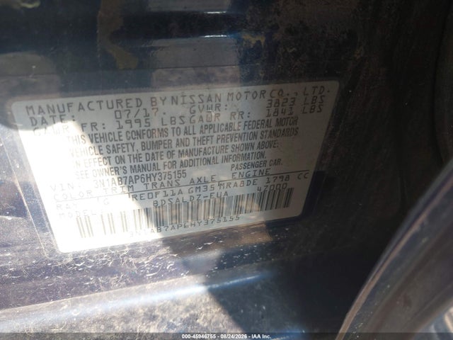 Продажа на аукционе авто 2017 Nissan Sentra Sv, vin: 3N1AB7AP6HY375155, номер лота: 45946755