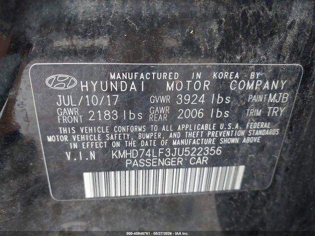 Aukcja sprzedaży 2018 Hyundai Elantra Se, vin: KMHD74LF3JU522356, numer aukcji: 45946761