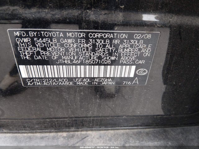Продаж на аукціоні авто 2008 Lexus Ls 460, vin: JTHBL46F185071028, номер лоту: 45946797