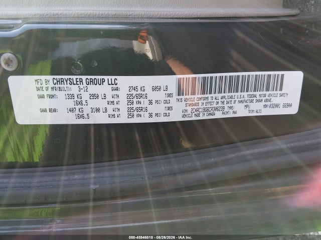 Aukcja sprzedaży 2012 Chrysler Town & Country Touring, vin: 2C4RC1BG6CR306239, numer aukcji: 45946818