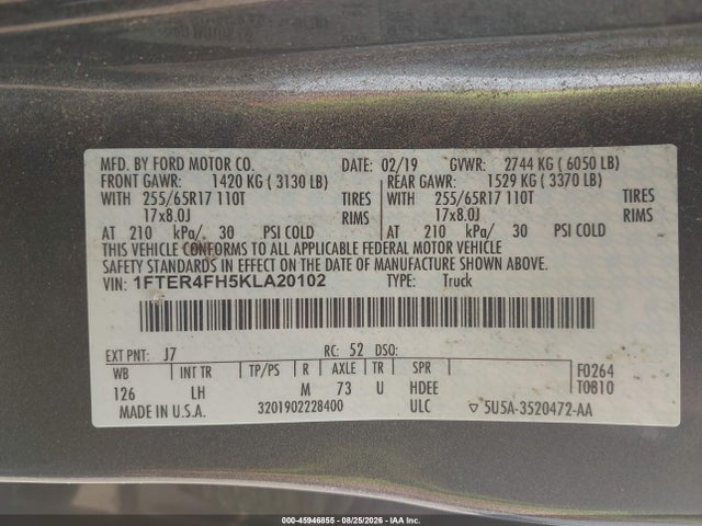 Aukcja sprzedaży 2019 Ford Ranger Xlt, vin: 1FTER4FH5KLA20102, numer aukcji: 45946855