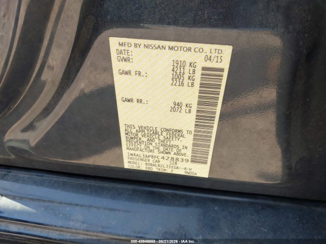 Продажа на аукционе авто 2015 Nissan Altima 2.5 Sl, vin: 1N4AL3AP8FC428839, номер лота: 45946868