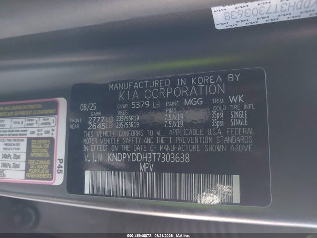 45946872 :رقم المزاد ، KNDPYDDH3T7303638 vin ، 2026 Kia Sportage Plug-in Hybrid X-line مزاد بيع