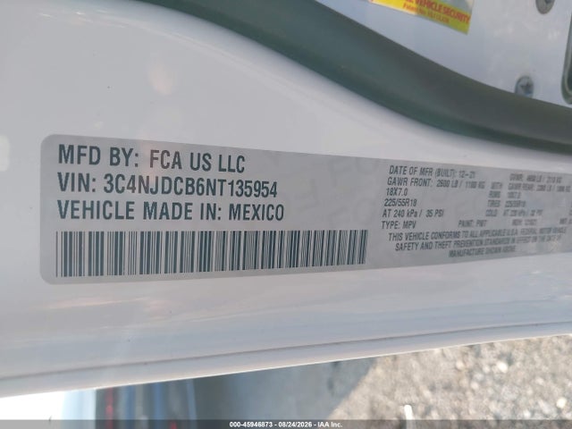 Продаж на аукціоні авто 2022 Jeep Compass Limited 4x4, vin: 3C4NJDCB6NT135954, номер лоту: 45946873