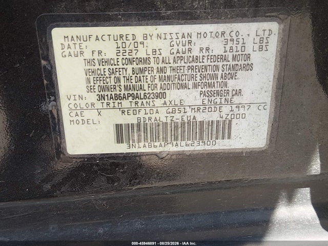 Aukcja sprzedaży 2010 Nissan Sentra 2.0s, vin: 3N1AB6AP9AL623900, numer aukcji: 45946891