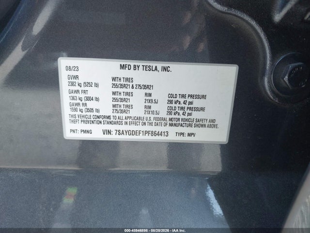 Продаж на аукціоні авто 2023 Tesla Model Y Performance Dual Motor All-wheel Drive, vin: 7SAYGDEF1PF864413, номер лоту: 45946898