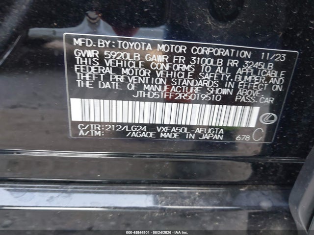Auction sale of the 2024 Lexus Ls 500, vin: JTHD51FF2R5019510, lot number: 45946901