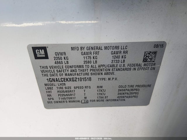 1GNALCEKXGZ101518 Chevrolet EQUINOX LT