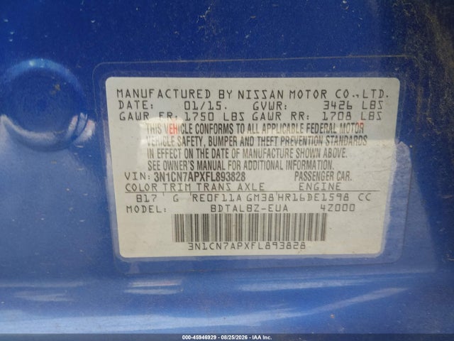 Nissan Versa 1.6 Sv 2015 3N1CN7APXFL893828 Image 9