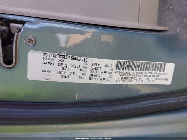 Aukcja sprzedaży 2010 Chrysler Town & Country Touring, vin: 2A4RR5D11AR347223, numer aukcji: 45946983