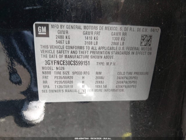 Продаж на аукціоні авто 2012 Cadillac Srx Premium Collection, vin: 3GYFNCE30CS599151, номер лоту: 45947044