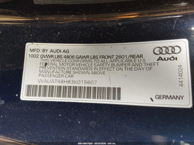 Продаж на аукціоні авто 2003 Audi A4 3.0, vin: WAUAT48H83K015607, номер лоту: 45947049