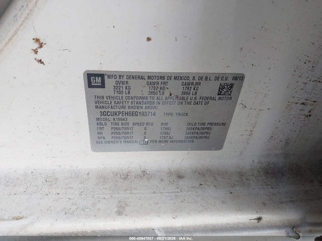 45947057 :رقم المزاد ، 3GCUKPEH6EG193714 vin ، 2014 Chevrolet Silverado 1500 Work Truck مزاد بيع