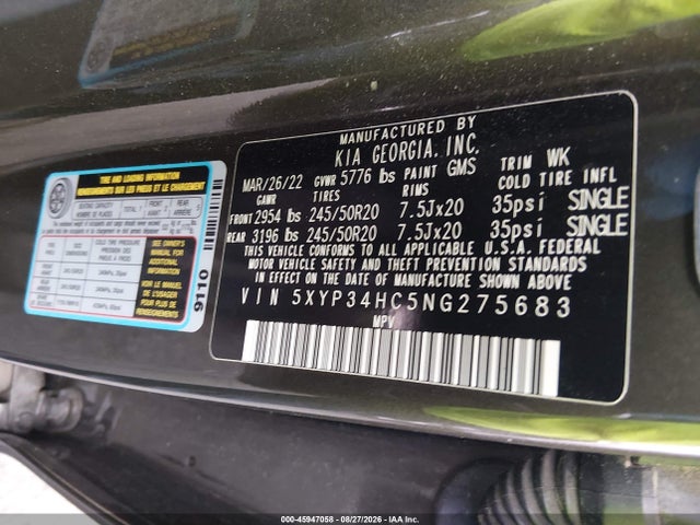 KIA Telluride Ex 2022 5XYP34HC5NG275683 Image 9