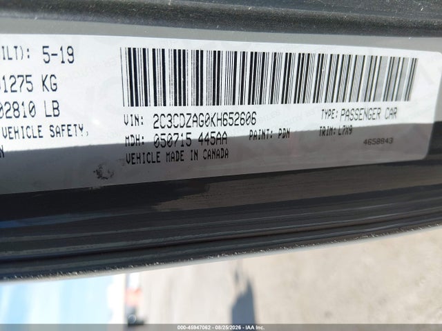 Aukcja sprzedaży 2019 Dodge Challenger Sxt, vin: 2C3CDZAG0KH652606, numer aukcji: 45947062