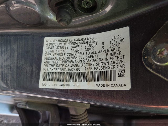 Продаж на аукціоні авто 2020 Honda Civic Sport, vin: 2HGFC2F80LH527998, номер лоту: 45947076