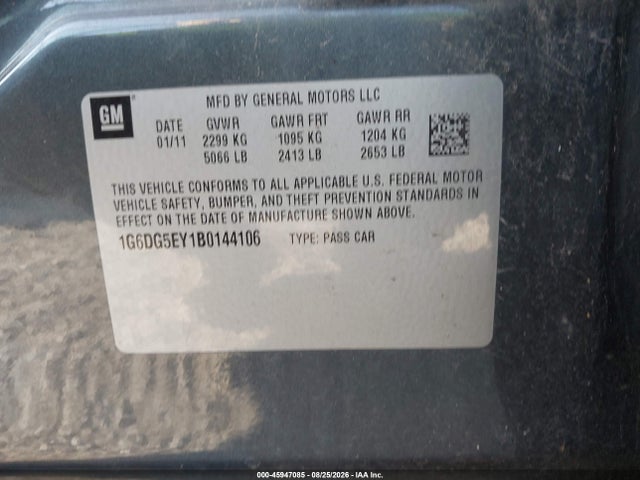 Продаж на аукціоні авто 2011 Cadillac Cts Luxury, vin: 1G6DG5EY1B0144106, номер лоту: 45947085