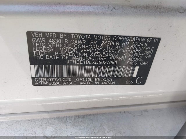 Продаж на аукціоні авто 2013 Lexus Gs 350, vin: JTHBE1BLXD5027060, номер лоту: 45947095