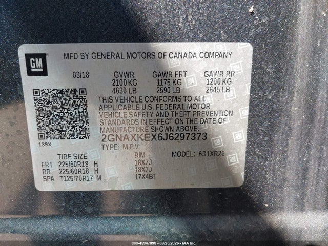 Chevrolet EQUINOX LT 2018 2GNAXKEX6J6297373 Image 9