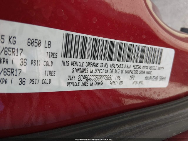 Auction sale of the 2016 Dodge Grand Caravan Sxt, vin: 2C4RDGCG5GR273691, lot number: 45947116