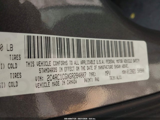 45947125 :رقم المزاد ، 2C4RC1CGXGR284007 vin ، 2016 Chrysler Town & Country Touring-l مزاد بيع