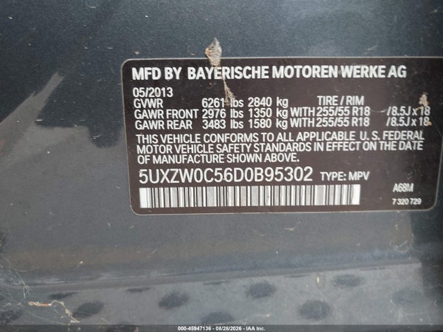 2013 Bmw X5 Xdrive35d მანქანა იყიდება აუქციონზე, vin: 5UXZW0C56D0B95302, აუქციონის ნომერი: 45947136