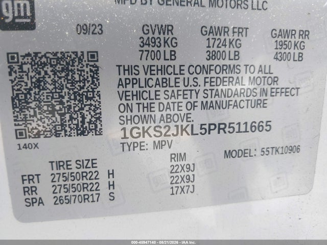 Продаж на аукціоні авто 2023 Gmc Yukon Xl 4wd Denali, vin: 1GKS2JKL5PR511665, номер лоту: 45947140