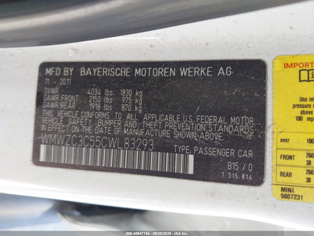 Продажа на аукционе авто 2012 Mini Cooper S Countryman, vin: WMWZC3C55CWL83293, номер лота: 45947154