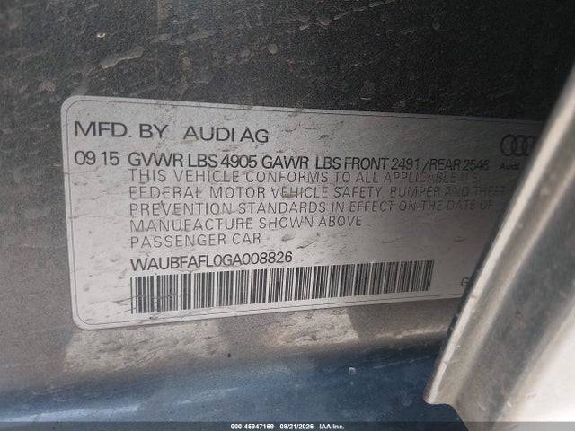 Aukcja sprzedaży 2016 Audi A4 2.0t Premium, vin: WAUBFAFL0GA008826, numer aukcji: 45947169