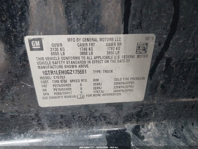 45947171 :رقم المزاد ، 1GTR1LEH0GZ175651 vin ، 2016 Gmc Sierra 1500 مزاد بيع
