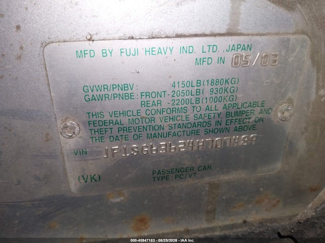Продажа на аукционе авто 2004 Subaru Forester 2.5x, vin: JF1SG63624H707489, номер лота: 45947183