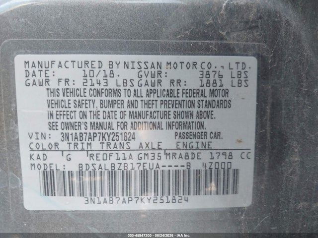 Nissan SENTRA S 2019 3N1AB7AP7KY251824 Image 9
