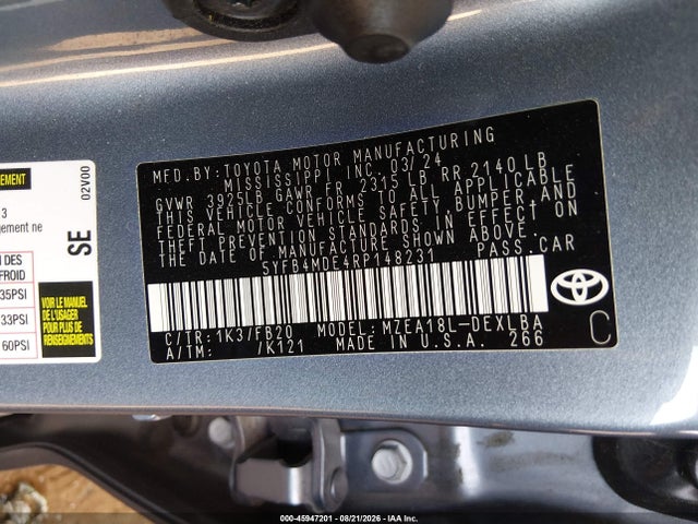 5YFB4MDE4RP148231 Toyota COROLLA LE