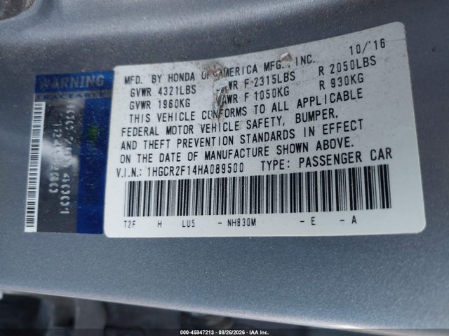 1HGCR2F14HA089500 Honda Accord Sport Se