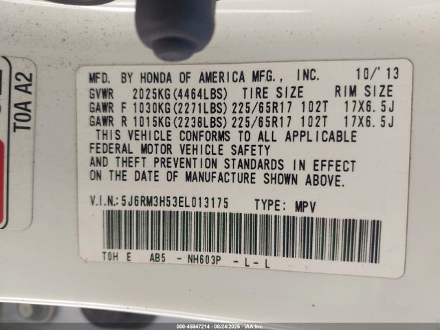 Honda CR-V EX 2014 5J6RM3H53EL013175 Image 9
