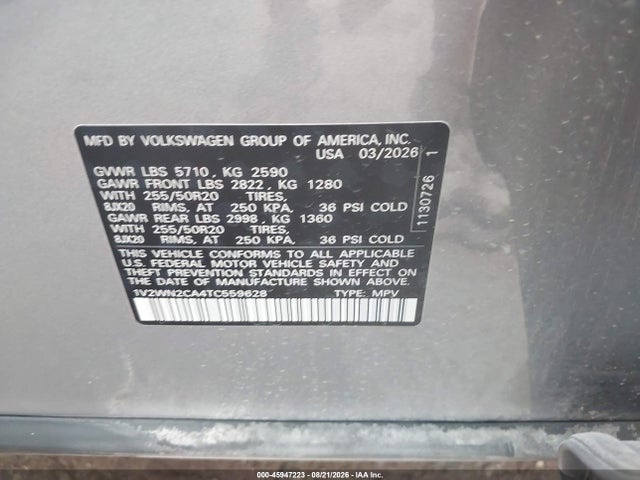 Продажа на аукционе авто 2026 Volkswagen Atlas Se With Technology, vin: 1V2WN2CA4TC559628, номер лота: 45947223